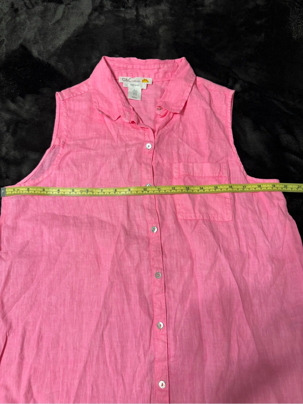 Coastal Sleeveless linen Button Down neon pink Cottagecore euro summer - Picture 3 of 7
